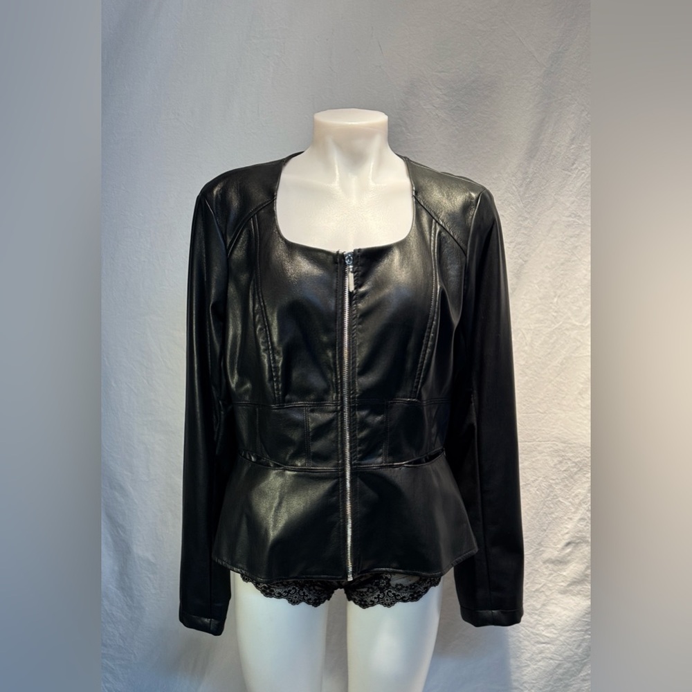 Guess Women's Black Faux Leather Zip Jacket